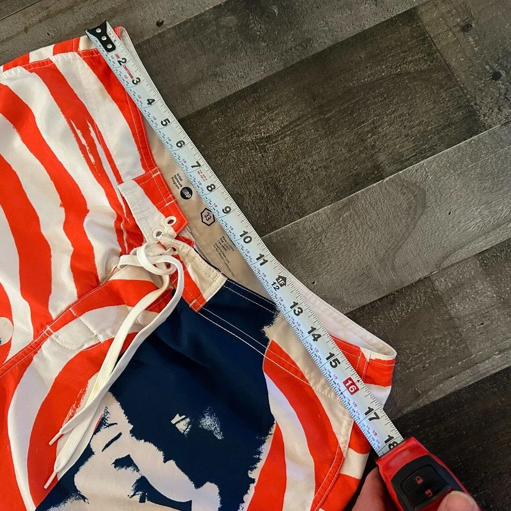RVCA ANP Board Shorts Mens Size 33 Peace Red White Artist PMTENORE Swim Trunks‎